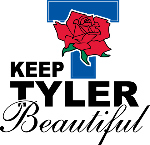 Keep Tyler Beautiful Logo written in black font with a red rose over a blue T